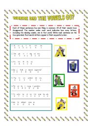 English Worksheet: Where Did The Vowels go?