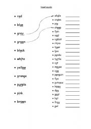 English worksheet: Vowel sounds awareness using colours and animals