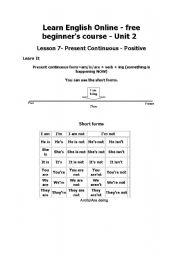 English worksheet: Present Continuous - Positive
