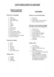 English Worksheet: Conversations Starters