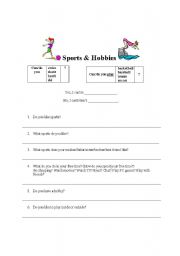 English worksheet: Sports & Hobbies