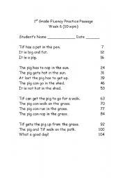 English Worksheet: First Grade Fluency Practice