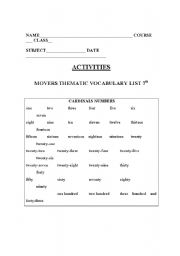 English worksheet: NUMBERS