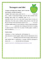 English Worksheet: Teenagers and diet - reading comprehension