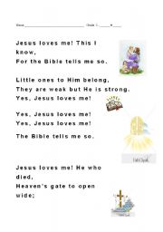 English worksheet: Jesus Loves Me lyrics with art