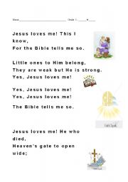 English Worksheet: Jesus Loves Me lyrics with art
