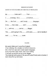 English worksheet: MEMORY DICTATION