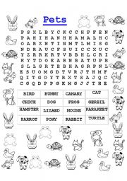 English Worksheet: Pets word search