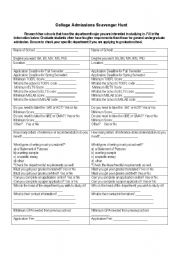 English worksheet: College Admissions Scavenger Hunt