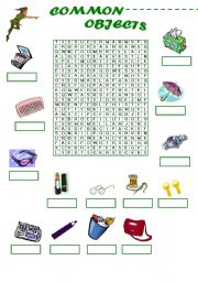 English Worksheet: Common Objects Word-Search