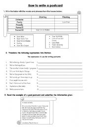 English Worksheet: How to write a postcard