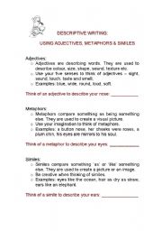 English Worksheet: Adjectives, Metaphors and Similes