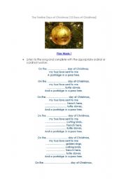 English Worksheet: The Twelve Days of Christmas. Ordinal and Cardinal Numbers