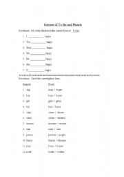 English Worksheet: Review of plural forms and To Be