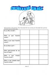 English worksheet: animal questions (color version included)