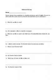 English worksheet: Interest Survey