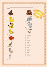 English Worksheet: Animals, Numbers & Alphabet