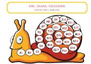 English Worksheet: MR SNAIL DECODER - writing, spelling and reading in one activity!