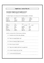 English worksheet: using contractions