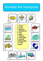 English Worksheet: Number the transports