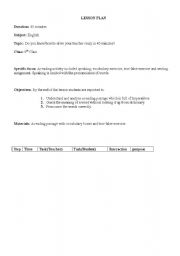 English Worksheet: Lesson Plan for the reading passage 