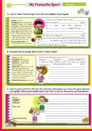 English Worksheet: Writing Series (10)  - My Favourite Sport - 2nd lesson of 45 minutes on the topic for Upper elementary or Intermediate students