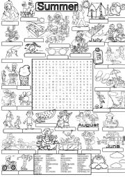 English Worksheet: Wordsearch SUMMER