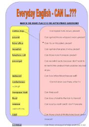 English worksheet: Can I...? Phrases - Matching activity