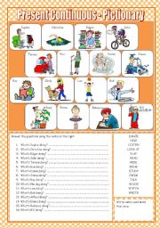 English Worksheet: Present Continuous Pictionary