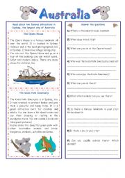 English Worksheet: ENGLISH-SPEAKING COUNTRY (9) AUSTRALIA (2 pages) 