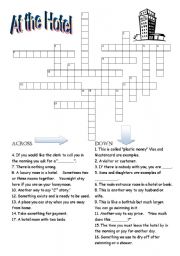 English Worksheet: Hotel Vocab Crossword