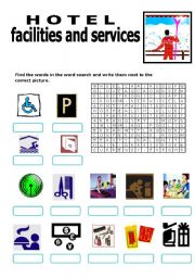 English Worksheet: Hotel Facilities and Services - WORD SEARCH