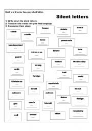 English Worksheet: Silent letters