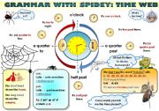 English Worksheet: EASY GRAMMAR WITH SPIDEY! -TIME - FUNY GRAMMAR-GUIDE FOR YOUNG LEARNERS IN A POSTER FORMAT (PART 8)