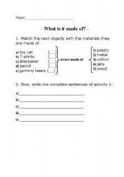 English Worksheet: is/are made of