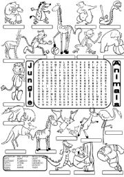 English Worksheet: Wordsearch JUNGLE ANIMALS