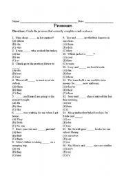 English worksheet: Pronouns Exercise