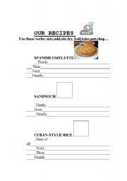 English worksheet: our recipes-writing