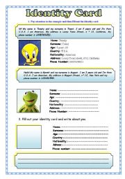 English Worksheet: Indentity card - introductions