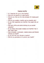English worksheet: Keeping healthy