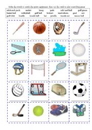 English Worksheet: Sports Equipment and Actions Write and Cut-out Cards (2 pages + Backings)