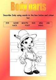 English Worksheet: BODY PARTS - COLOURING INDY