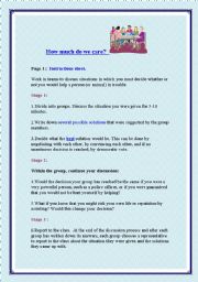 English Worksheet: How much do we care?  - group activity