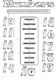 Numbers -10 to 20- Matching