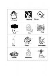 English Worksheet: Months memory game or matching