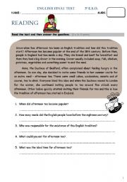 English Worksheet: ENGLISH FINAL TEST _3rd CSE 