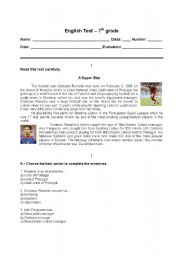 English Worksheet: English Test - 7th grade - Football star