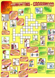 English Worksheet: Homonyms - crossword