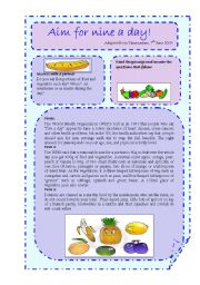 English Worksheet: Aim for nine a day!