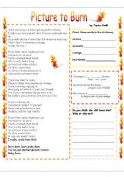 Song Taylor Swift Picture To Burn Esl Worksheet By Anna P